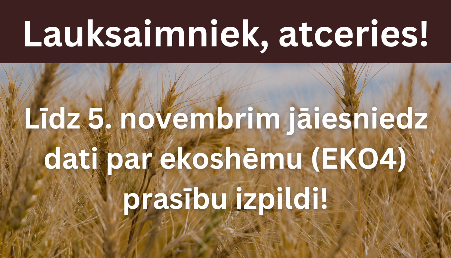 Lauksaimniek, atceries! Līdz 5. novembrim jāiesniedz dati par ekoshēmu (EKO4) prasību izpildi!