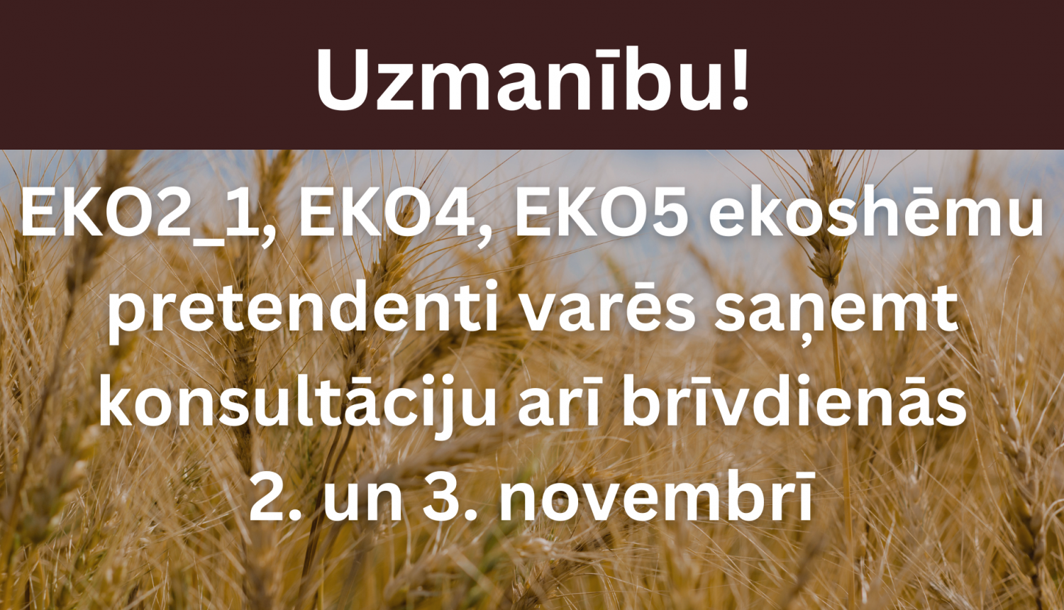 Uzmanību! EKO2_1, EKO4, EKO5 ekoshēmu pretendenti varēs saņemt konsultāciju arī brīvdienās 2. un 3. novembrī